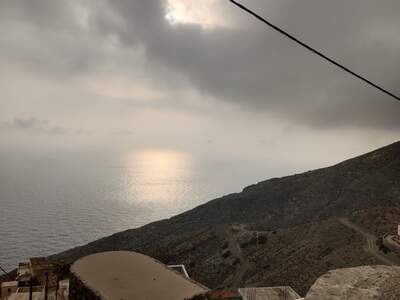 Výhled z penzionu Afrodita v horské vesnici Olympos