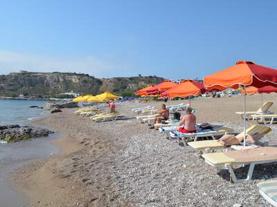 Řecko, Rhodos, Pláž v letovisku Stegna