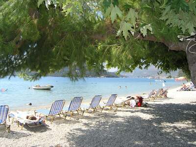 Řecko, Lefkada, Pláž v letovisku Nidri 