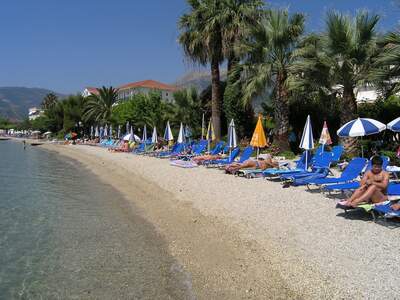 Řecko, Lefkada, Pláž v letovisku Nidri 